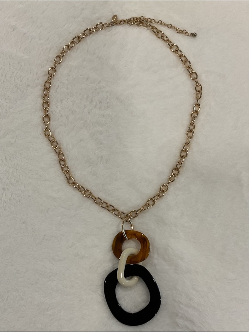 Chico's Gold Chain Necklace with Black, Ivory and Tortoiseshell Links